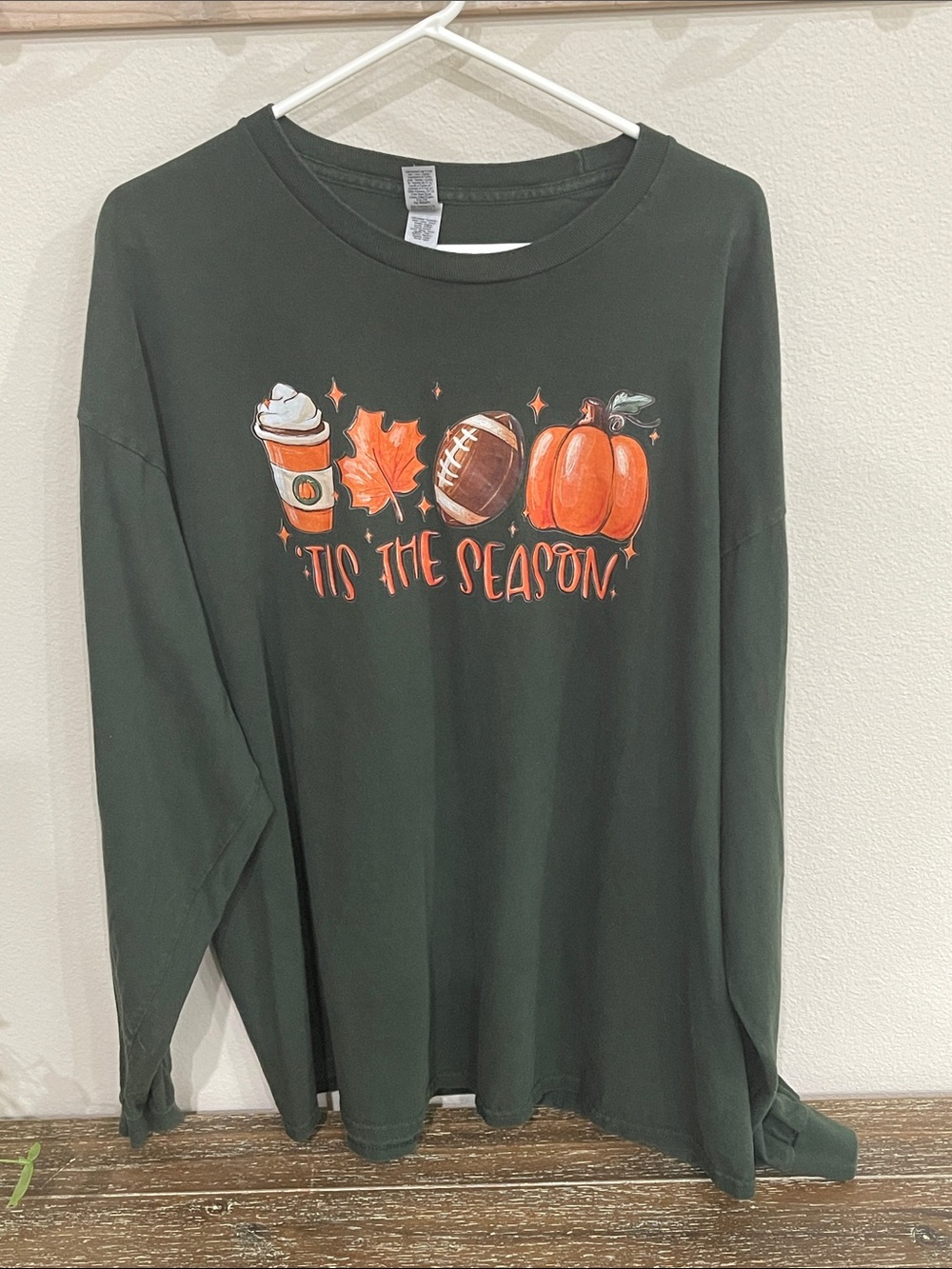 Fall 'Tis The Season Favorite Things Long Sleeve Graphic Tee Dark Green XXL